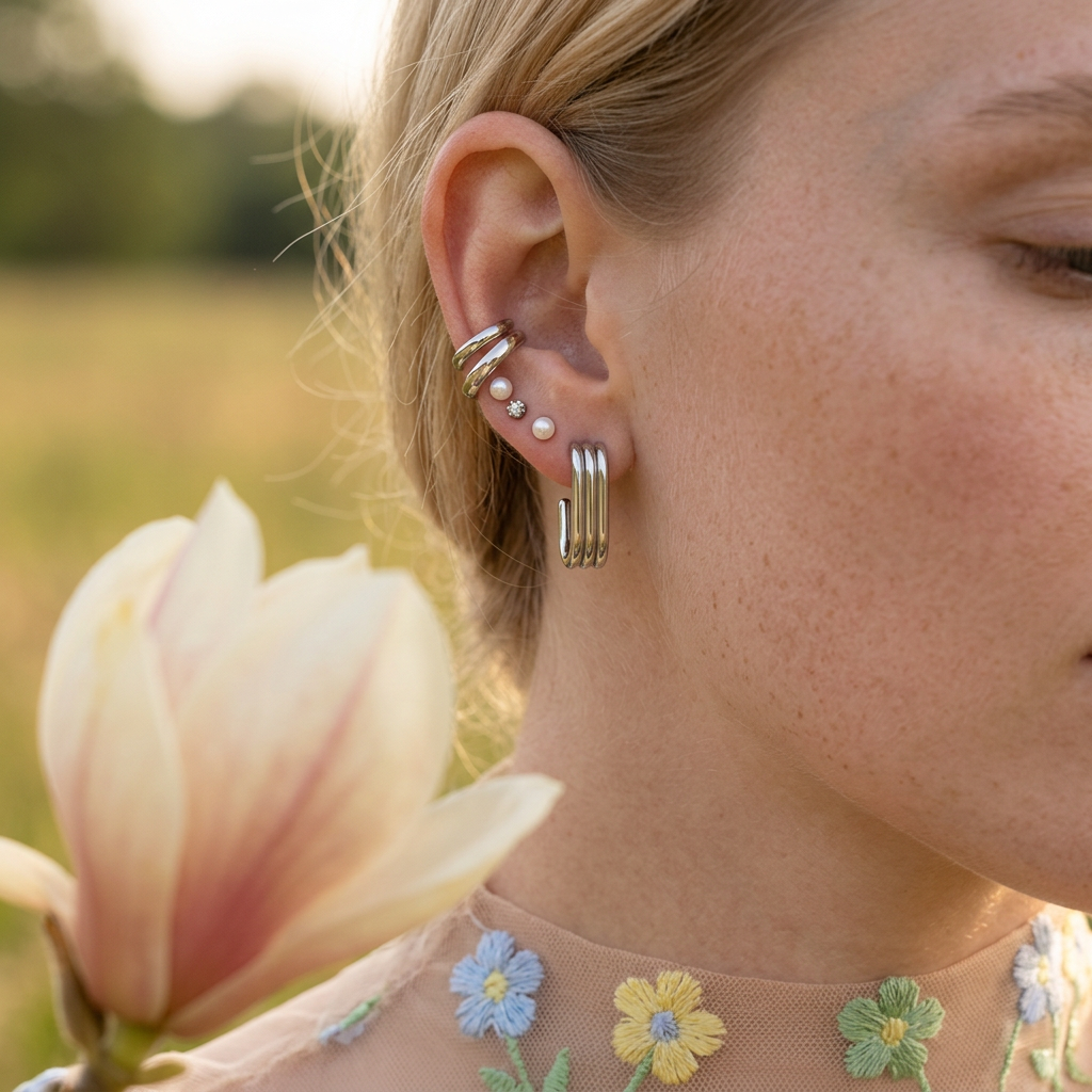Viorlia Silver Bar Huggie Earrings