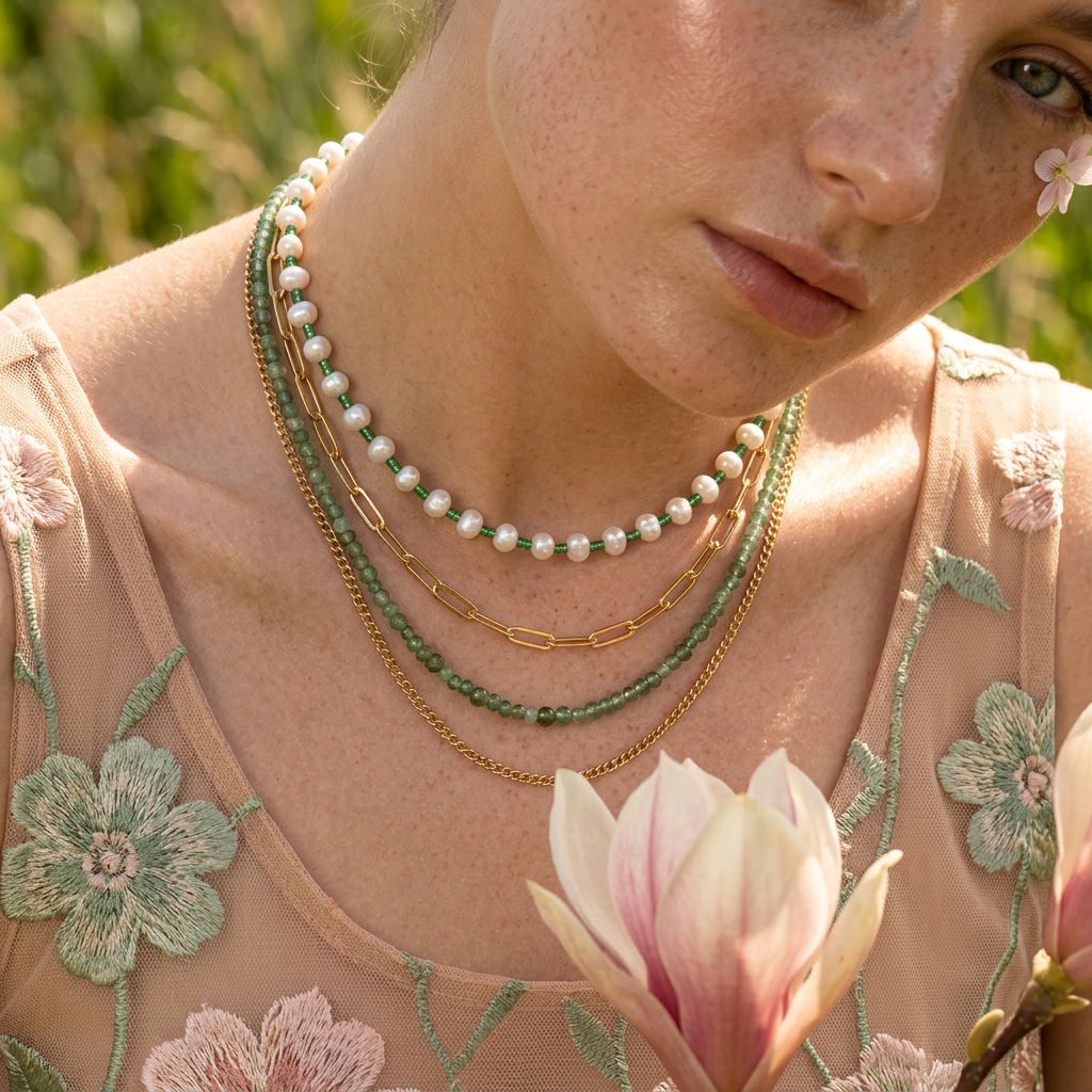 Vealina Golden Pearl Choker Necklace