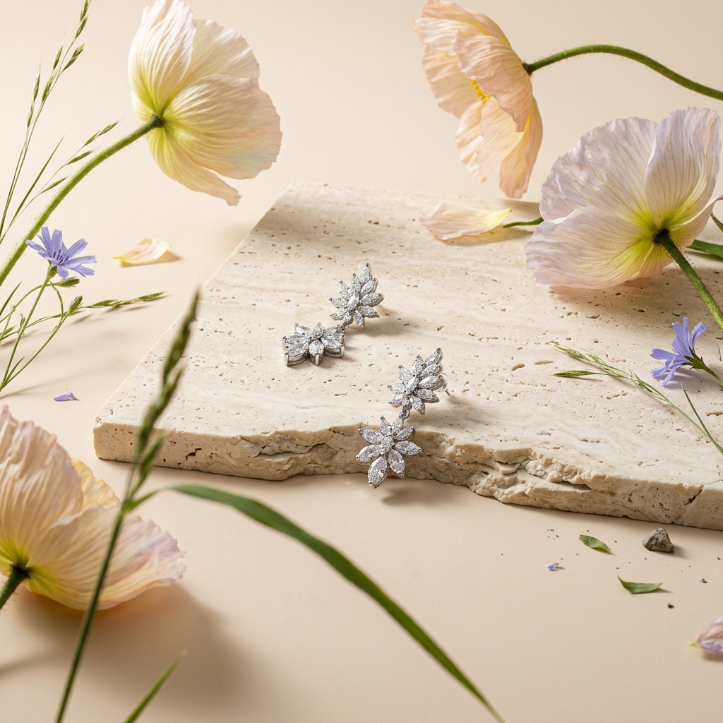 Zeovia Silver Flower Stud Earrings