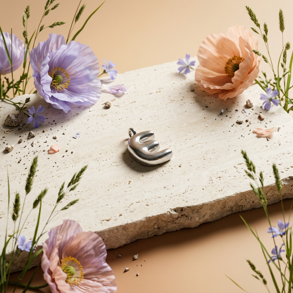 Maesia Silver "E" Letter Charm Charm