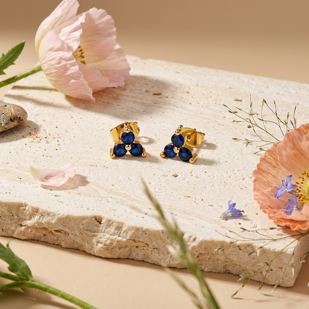 Rionia Golden Cluster Stud Earrings