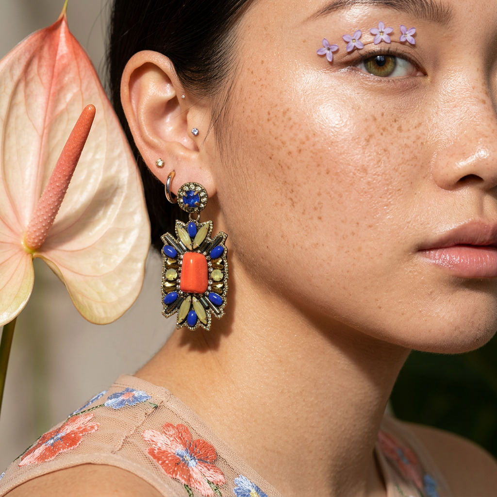 Ziamia Golden Coral Drop Statement Earrings