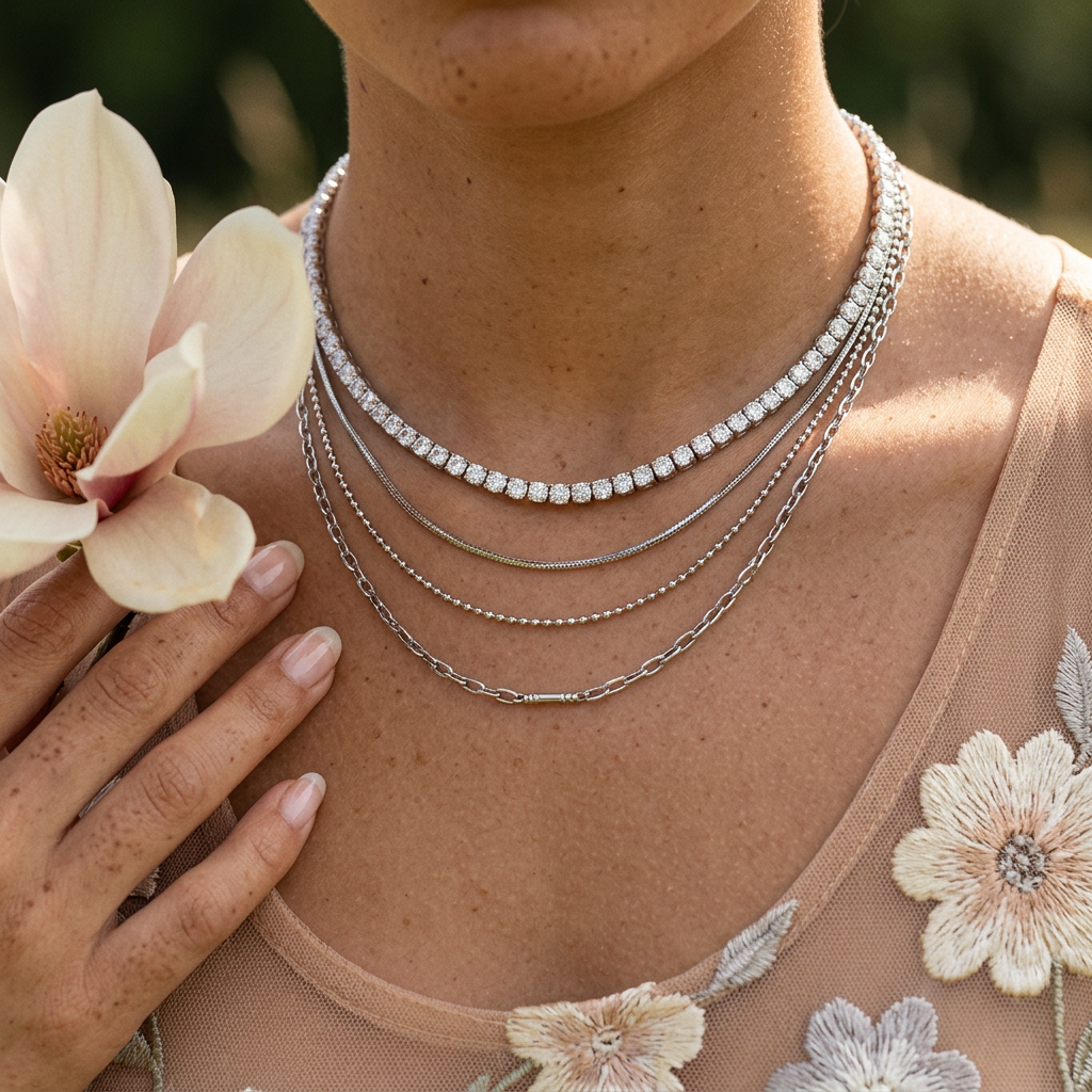 Maelia Silver Tennis Chain Necklace