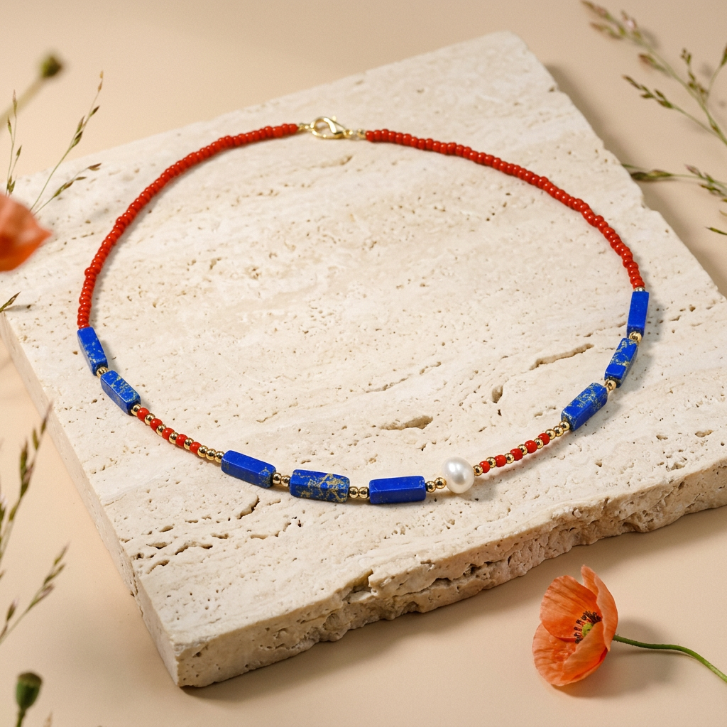 Raelea Golden Lapis Bar Chain Necklace
