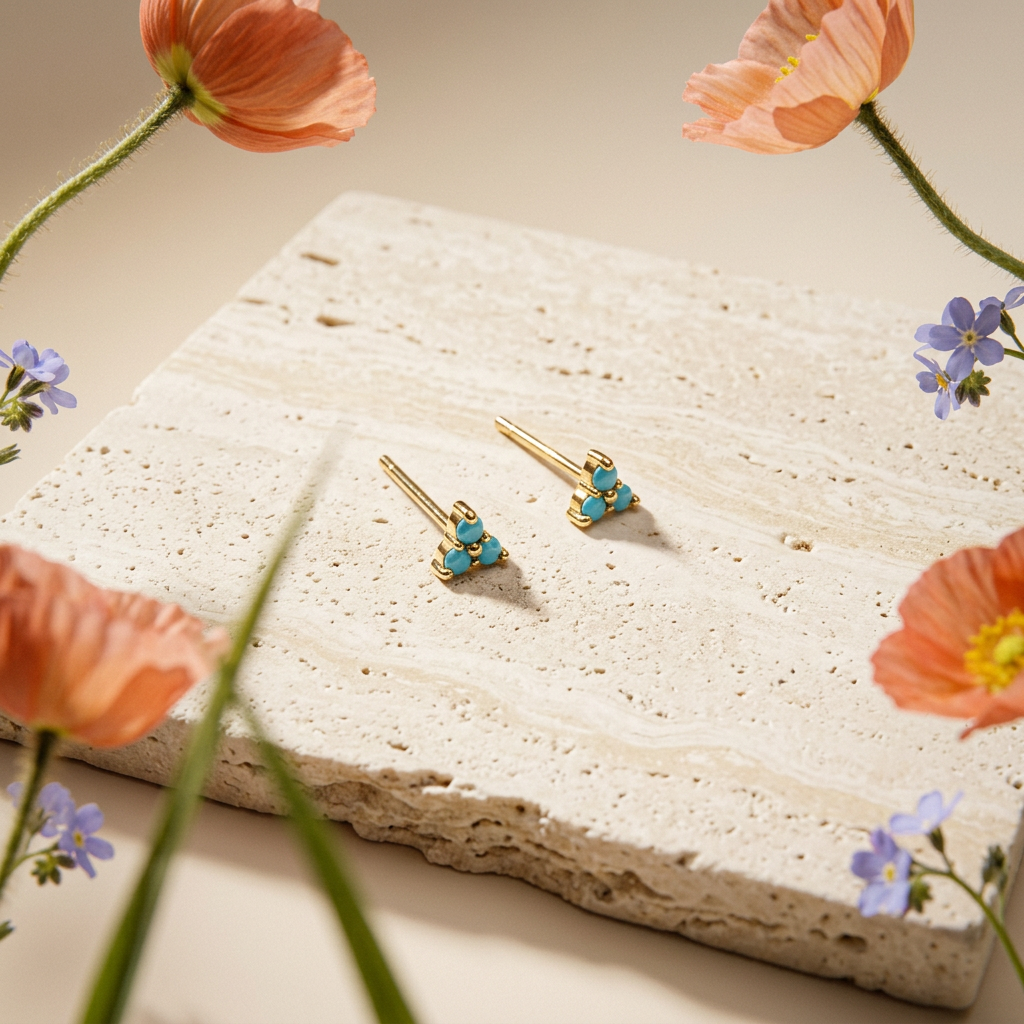 Maevia Golden Flower Stud Earrings