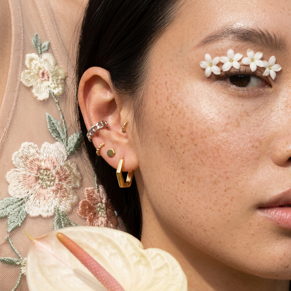 Vealia Golden Hexagon Huggie Earrings
