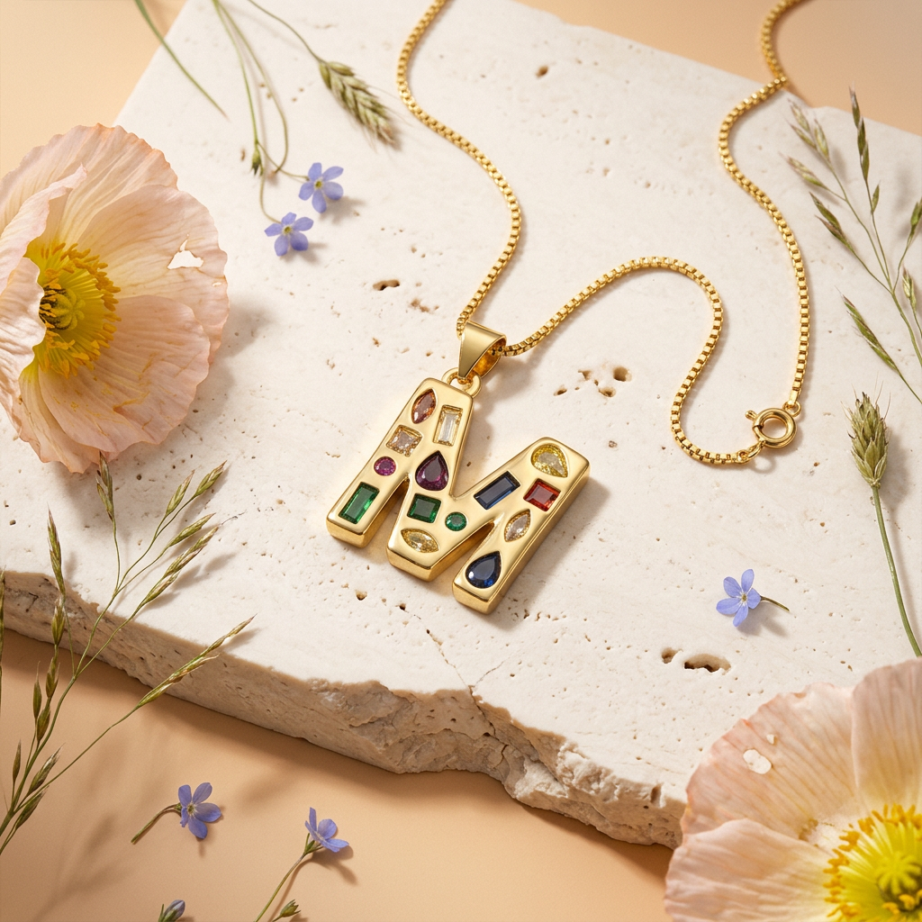 Zaelia Golden "M" Initial Pendant Necklace