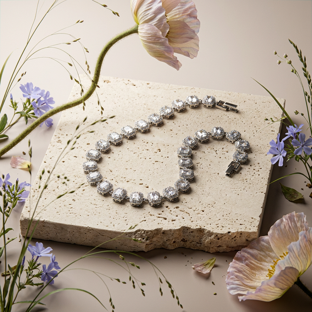 Zeovia Silver Halo Tennis Chain Necklace