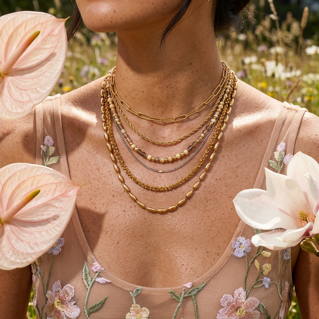 Tiavia Golden Oval Chain Necklace