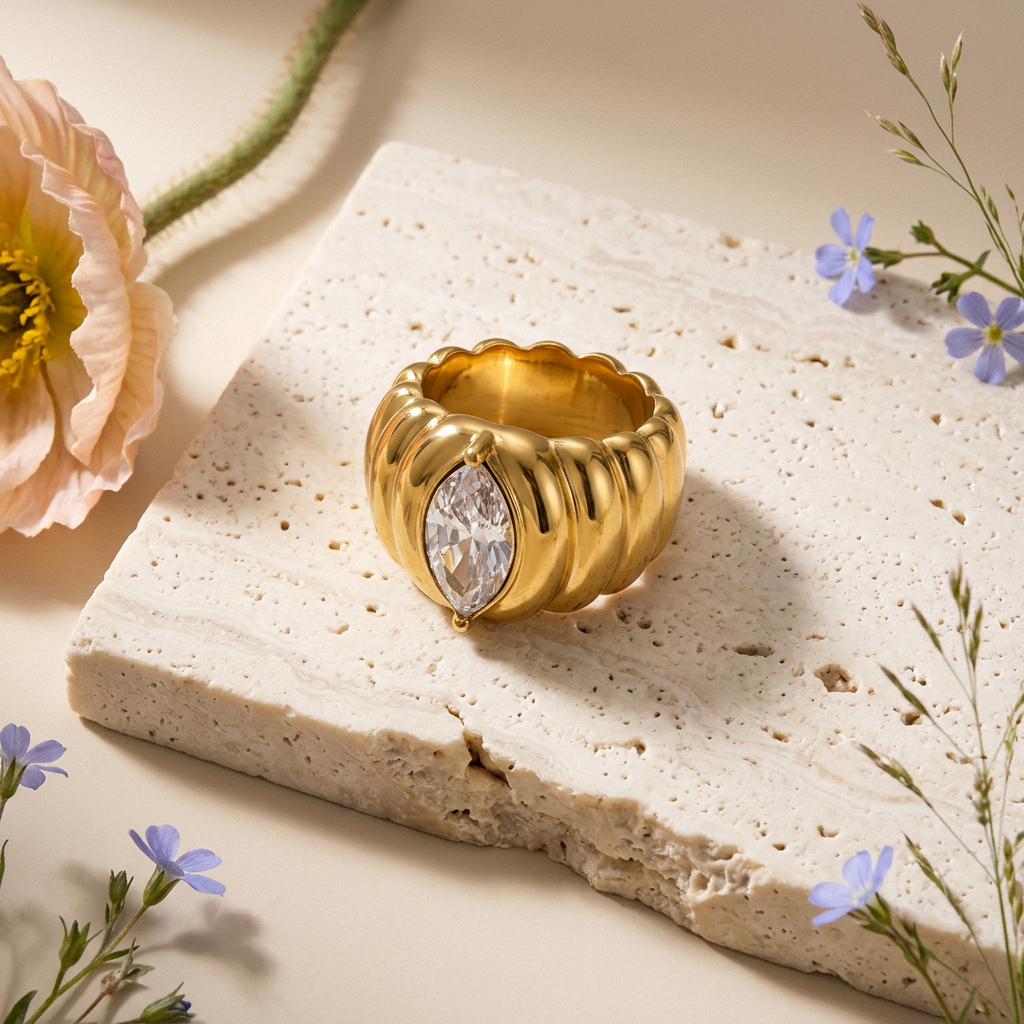 Raenia Golden Marquise Statement Band Ring