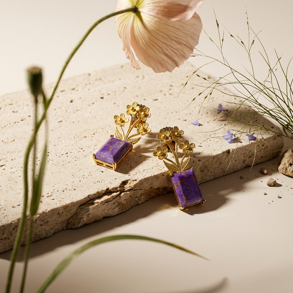 Sialle Golden Flower Drop Earrings
