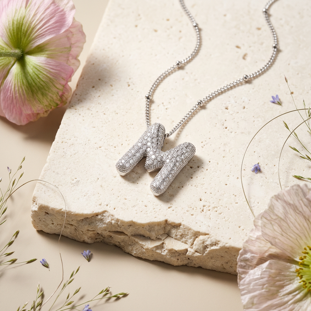 Vaelia Silver "M" Initial Pendant Necklace