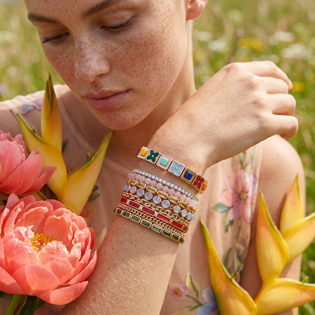 Raelia Rose Gold Flower Tile Link Bracelet