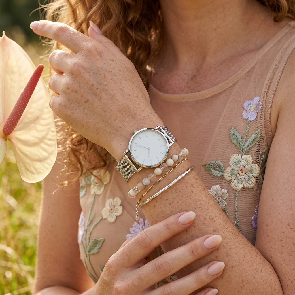 Zionia Silver Disc Mesh Watch