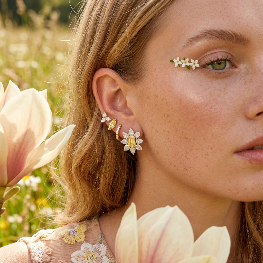 Raevia Golden Flower Cluster Stud Earrings