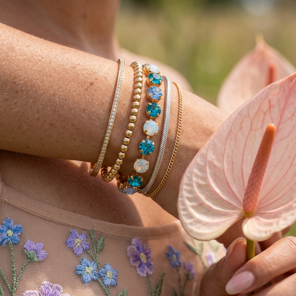 Naelia Golden Orb Tennis Bracelet