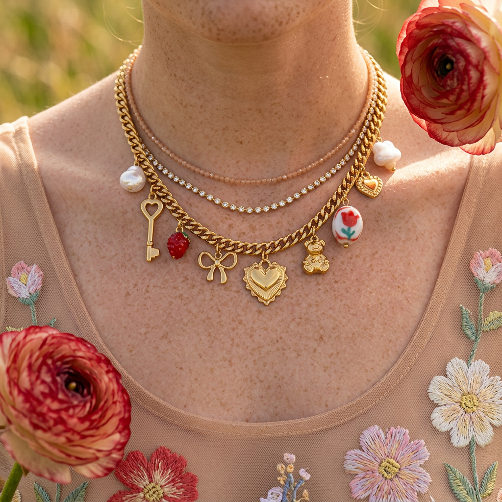 Riolia Golden Cluster Charm Chain Necklace