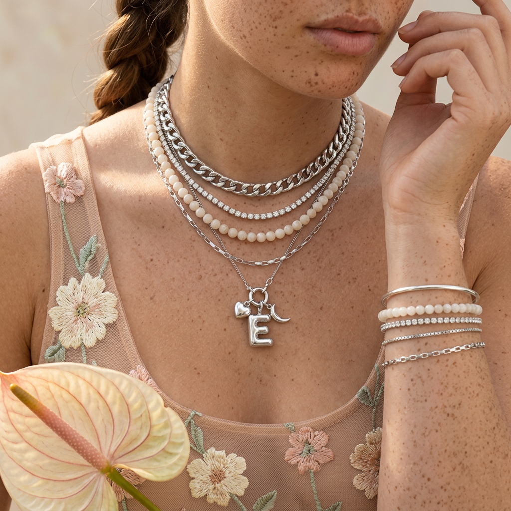 Kaelia Silver "E" Letter Puff Pendant Charm