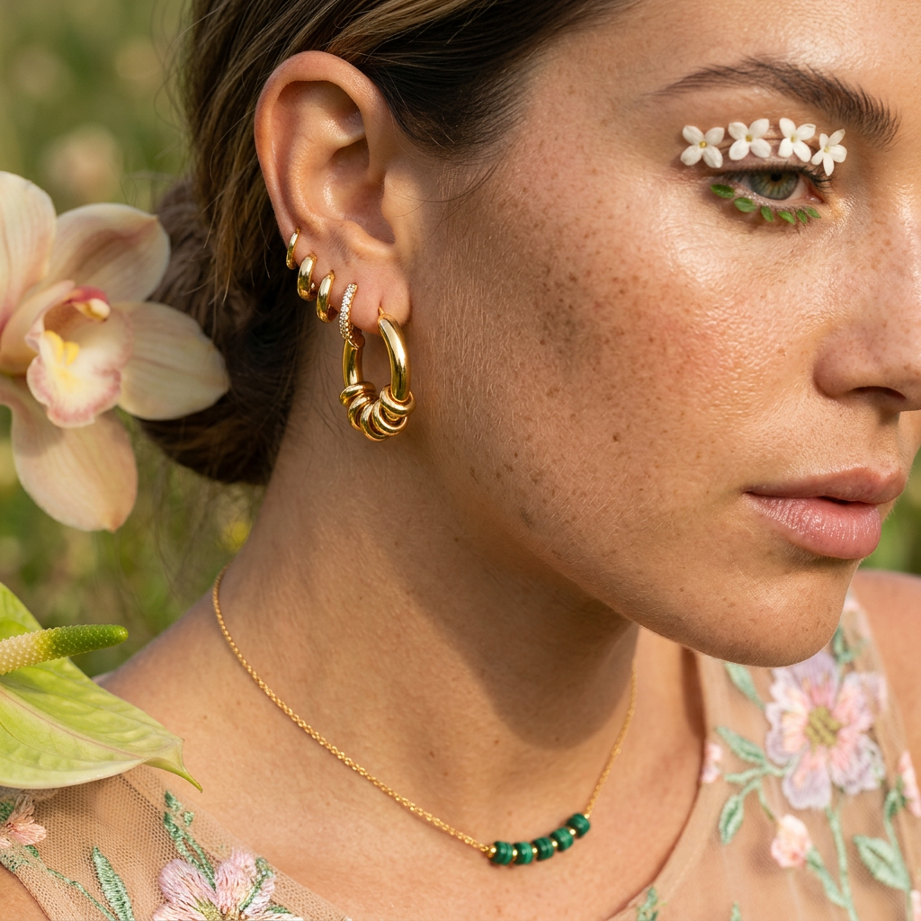 Zoulia Golden Orb Huggie Earrings