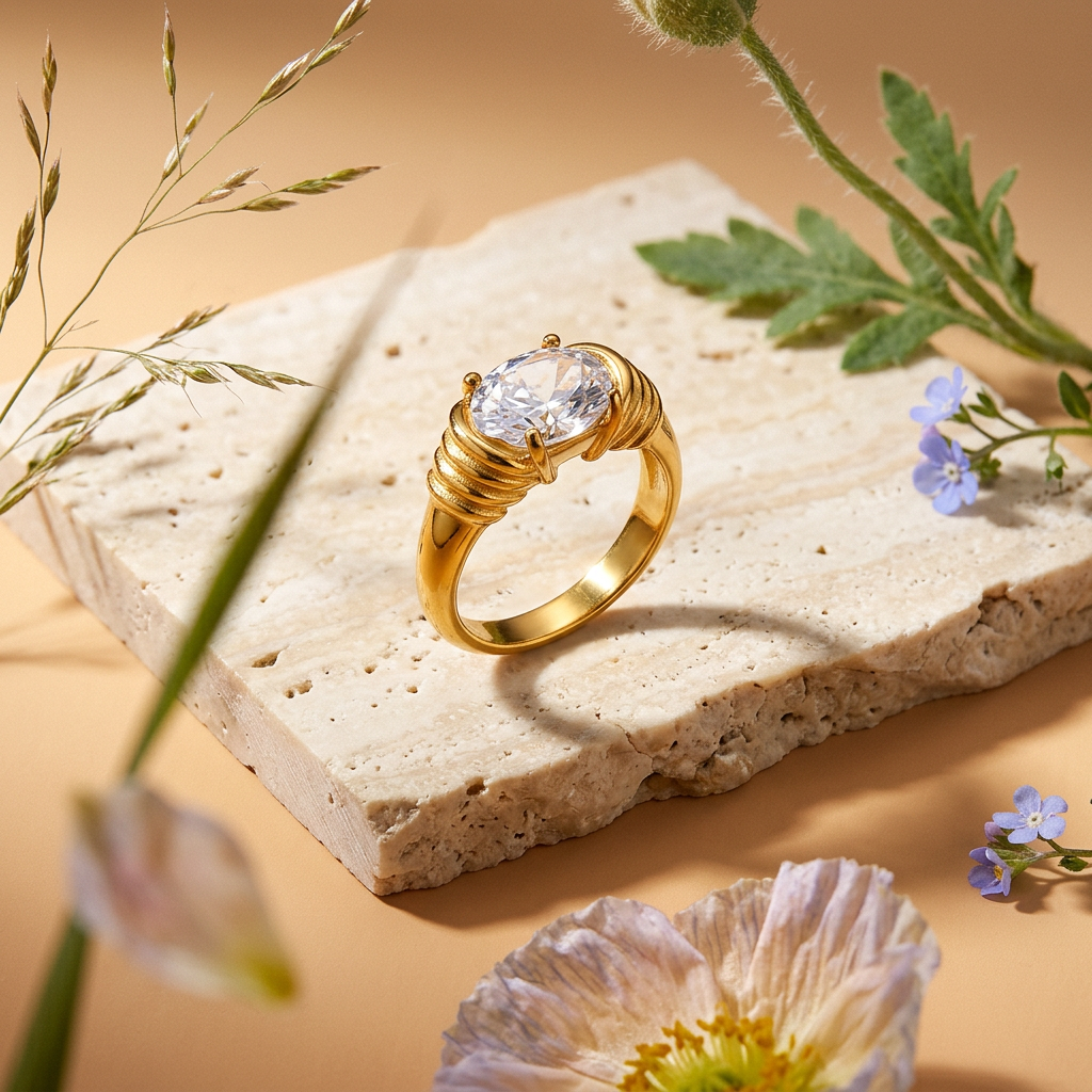 Zeolia Golden Oval Solitaire Ring