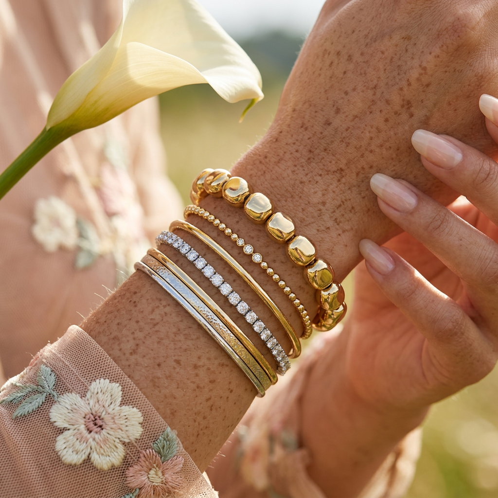 Raevia Golden Orb Strand Bracelet