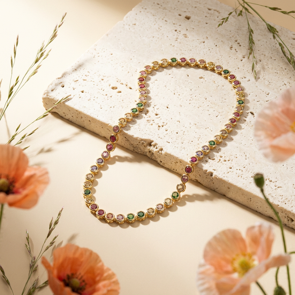 Zaennia Golden Orb Tennis Necklace