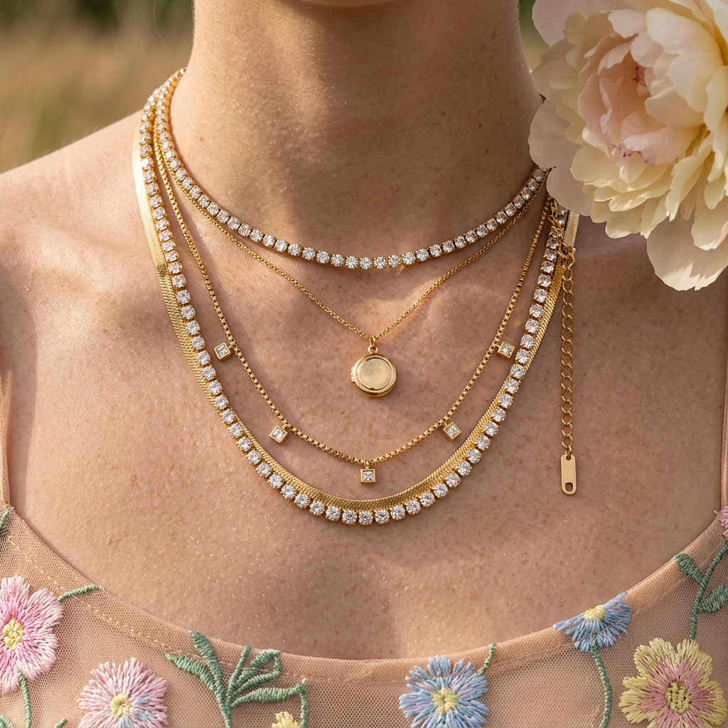 Saelia Golden Tennis Chain Necklace