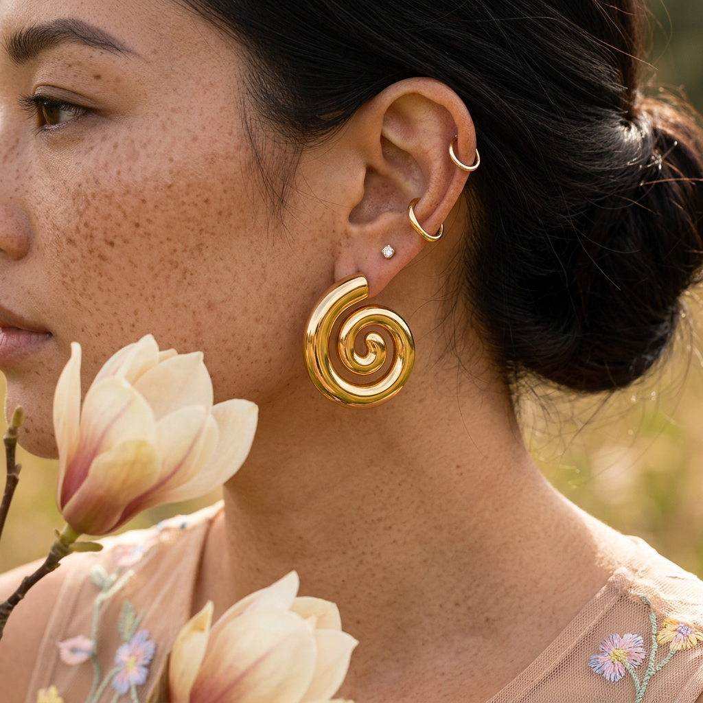 Giovia Golden Spiral Stud Earrings