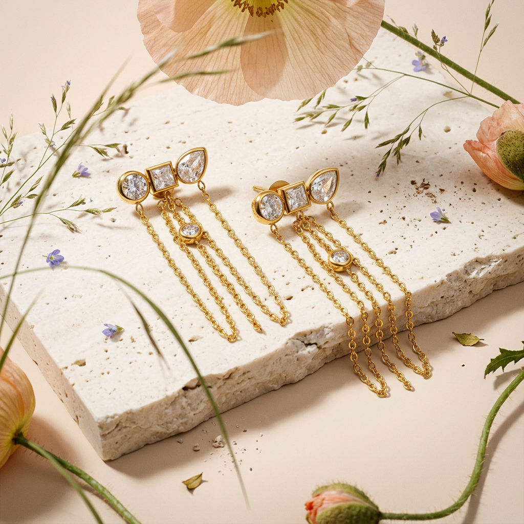 Liomira Golden Cluster Stud Earrings