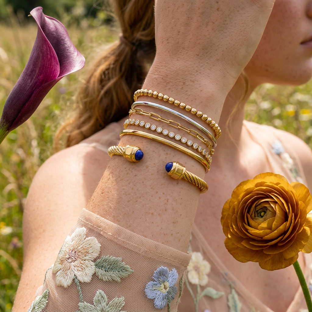 Rialia Golden Orb Cuff Bracelet