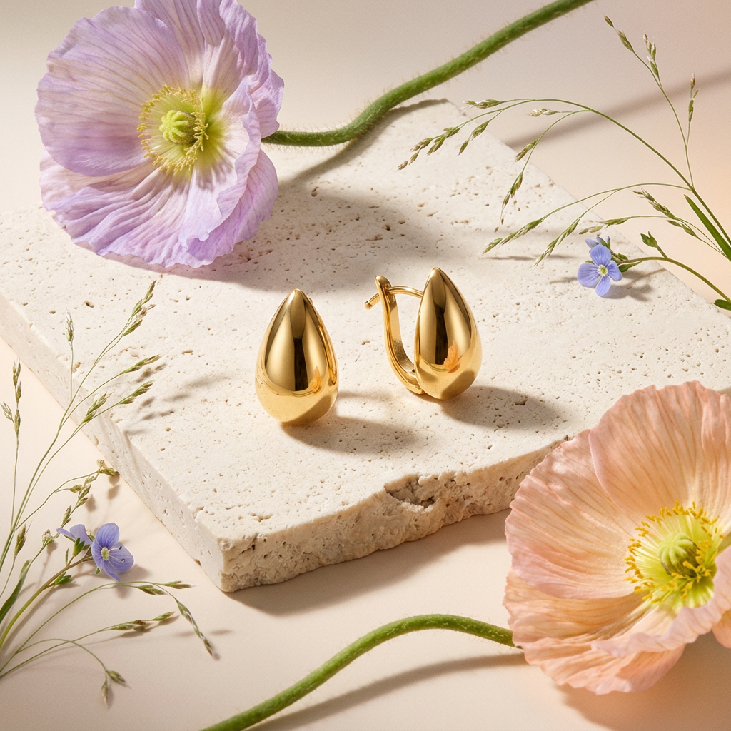Zaelia Golden Teardrop Huggie Earrings