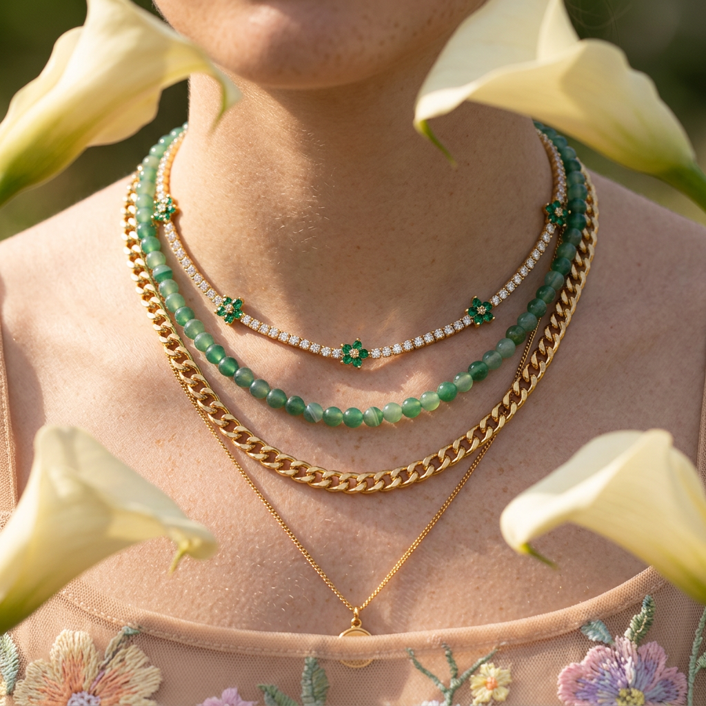 Thionia Golden Flower Chain Necklace