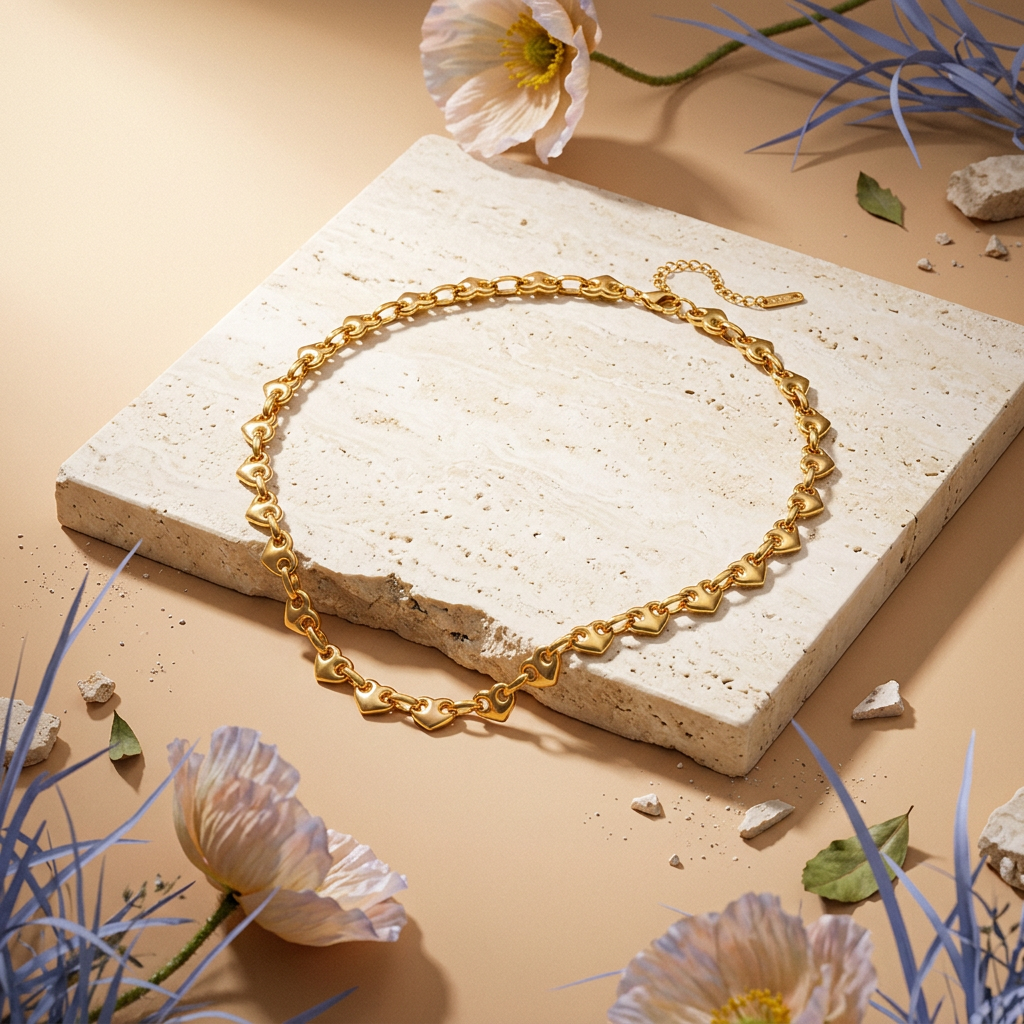 Ziopha Golden Heart Chain Choker Necklace
