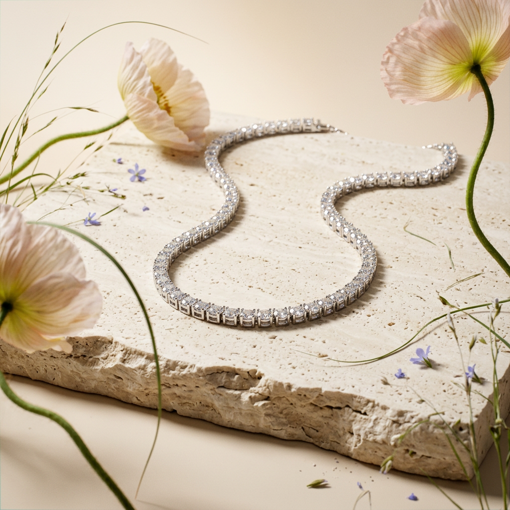 Taelia Silver Chain Tennis Necklace