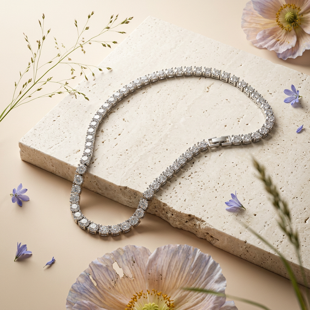 Zeania Silver Chain Tennis Necklace