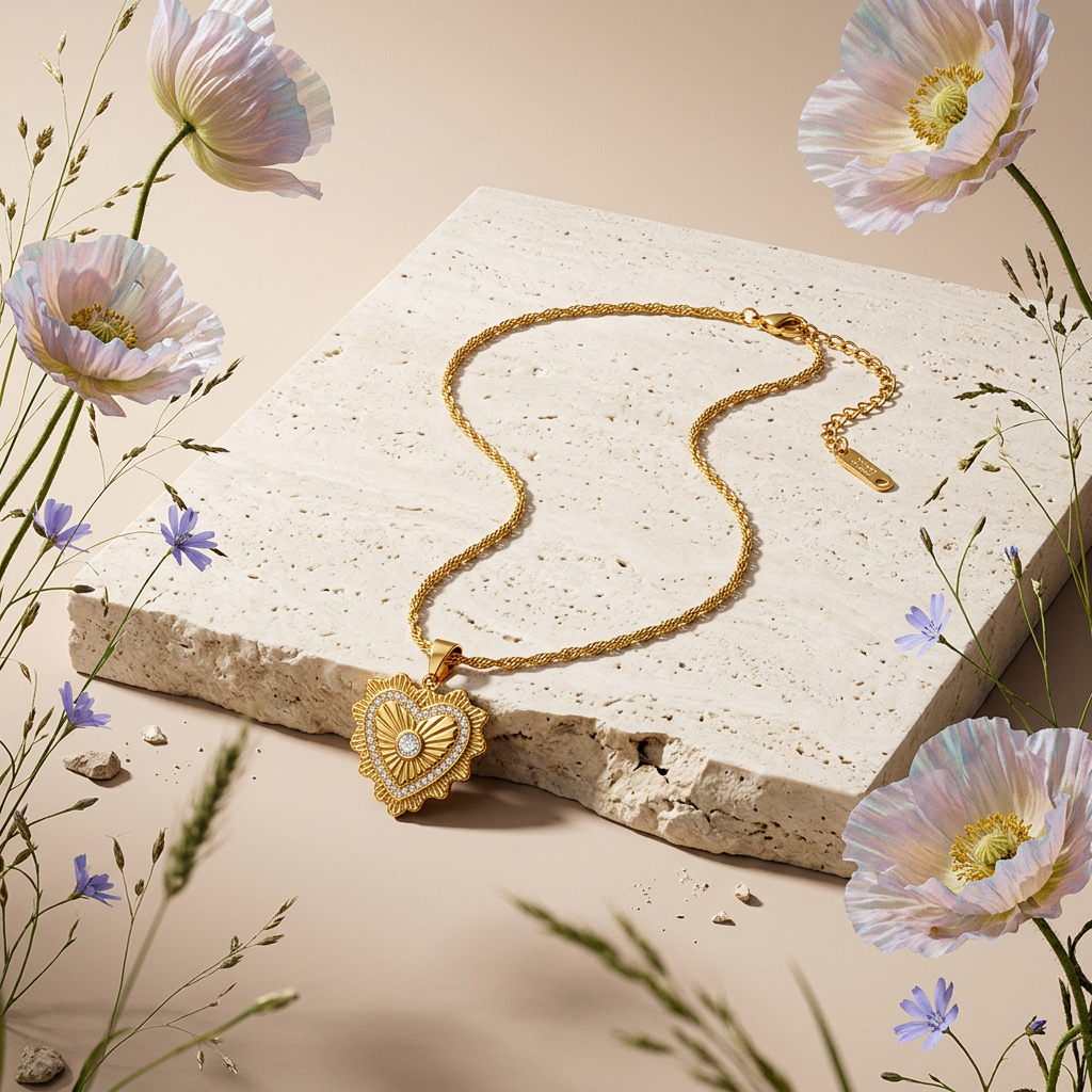 Vealina Golden Heart Pendant Necklace