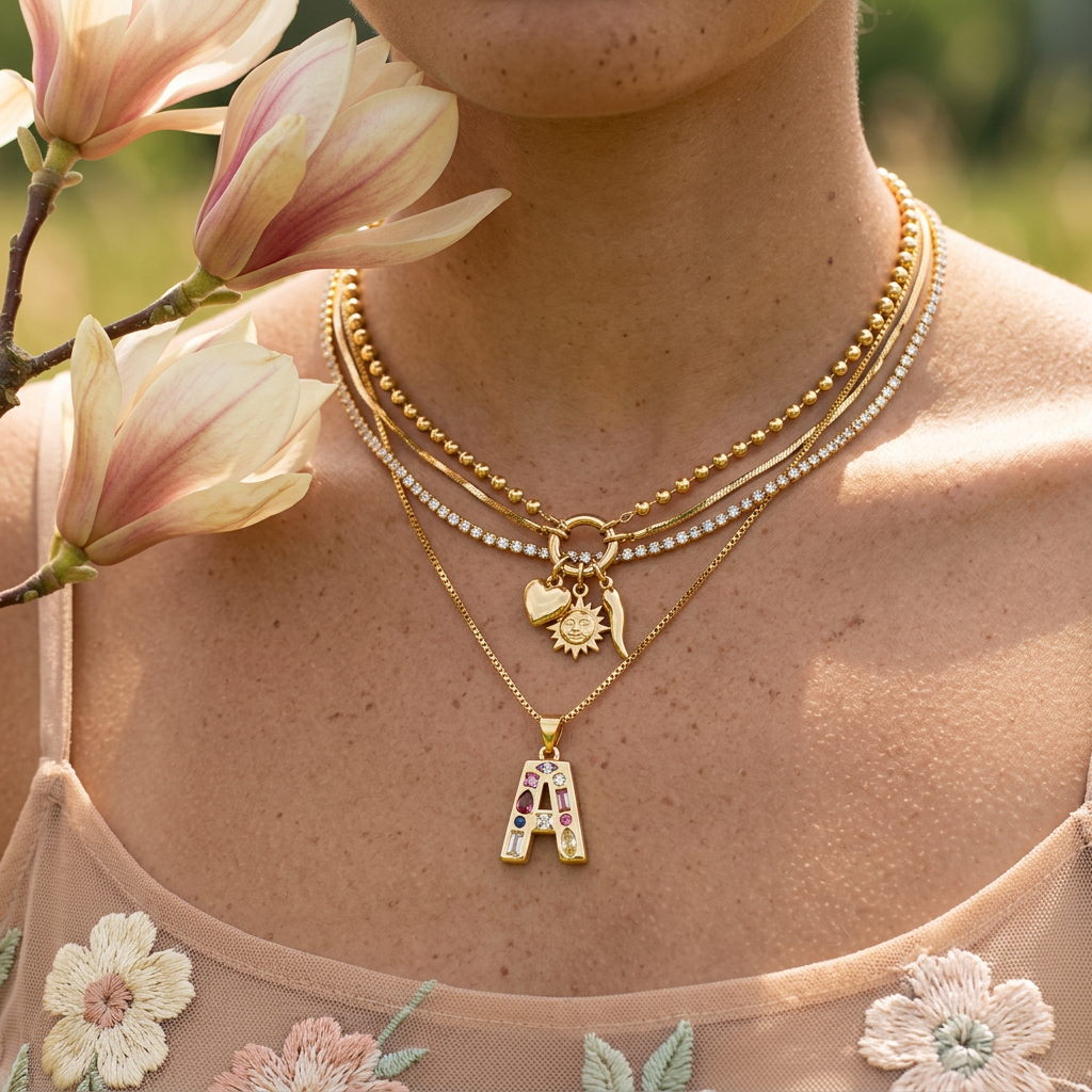 Beolia Golden "A" Letter Pendant Necklace