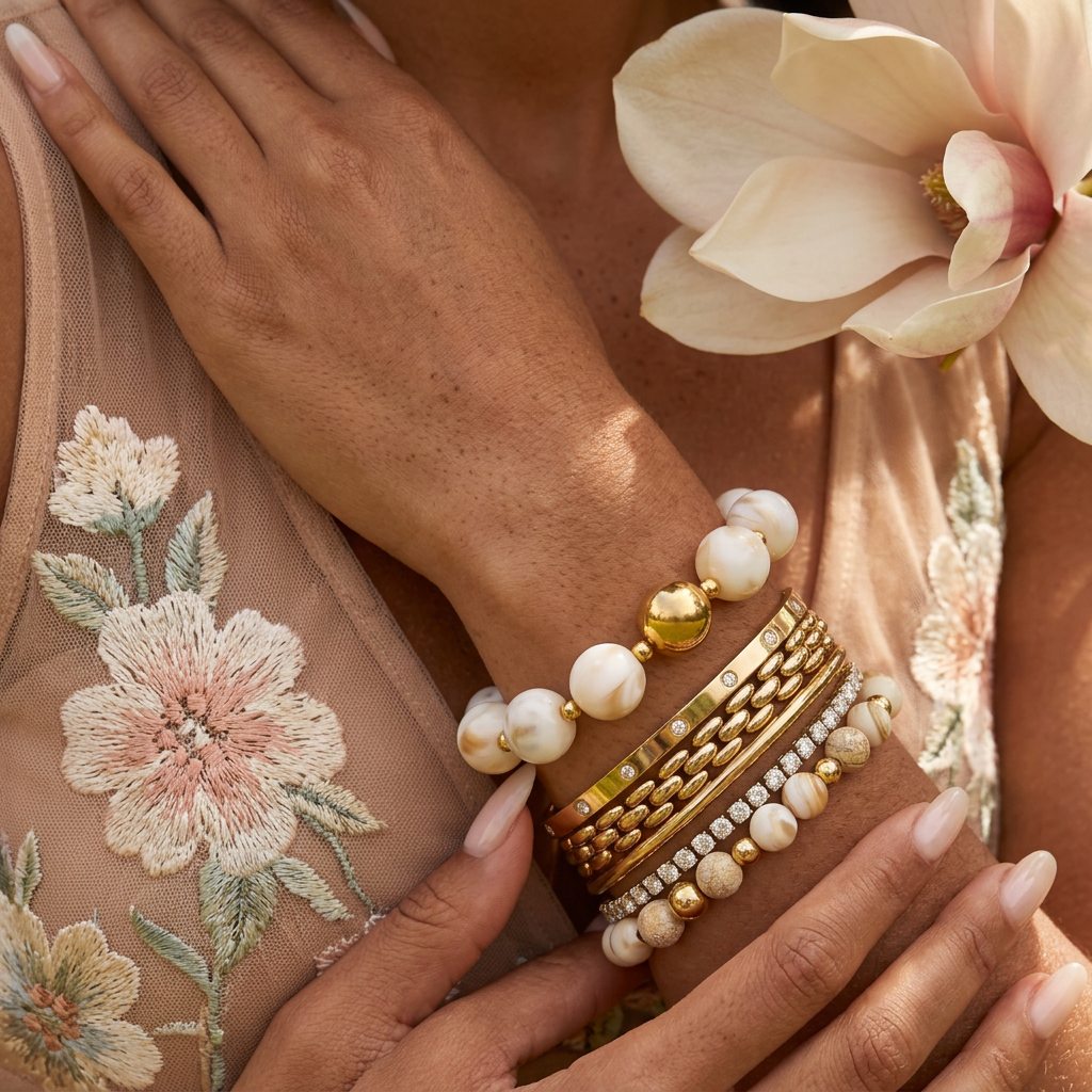Mionia Golden Orb Bead Bracelet