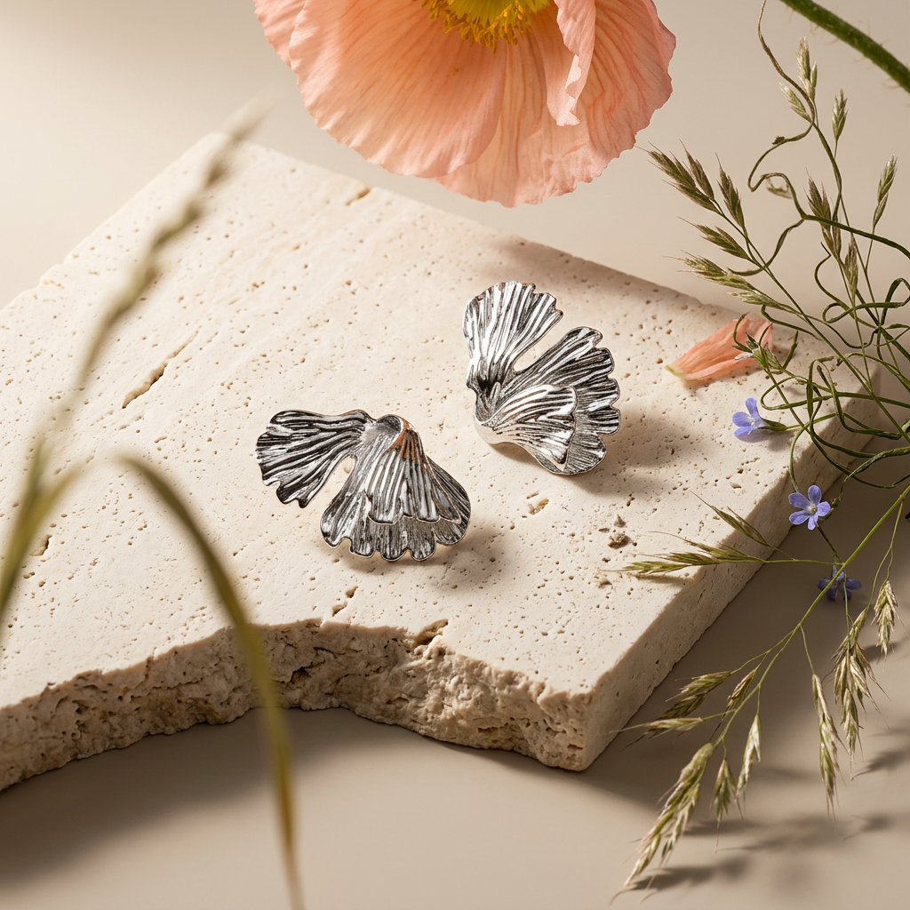 Zoevia Silver Flower Stud Earrings