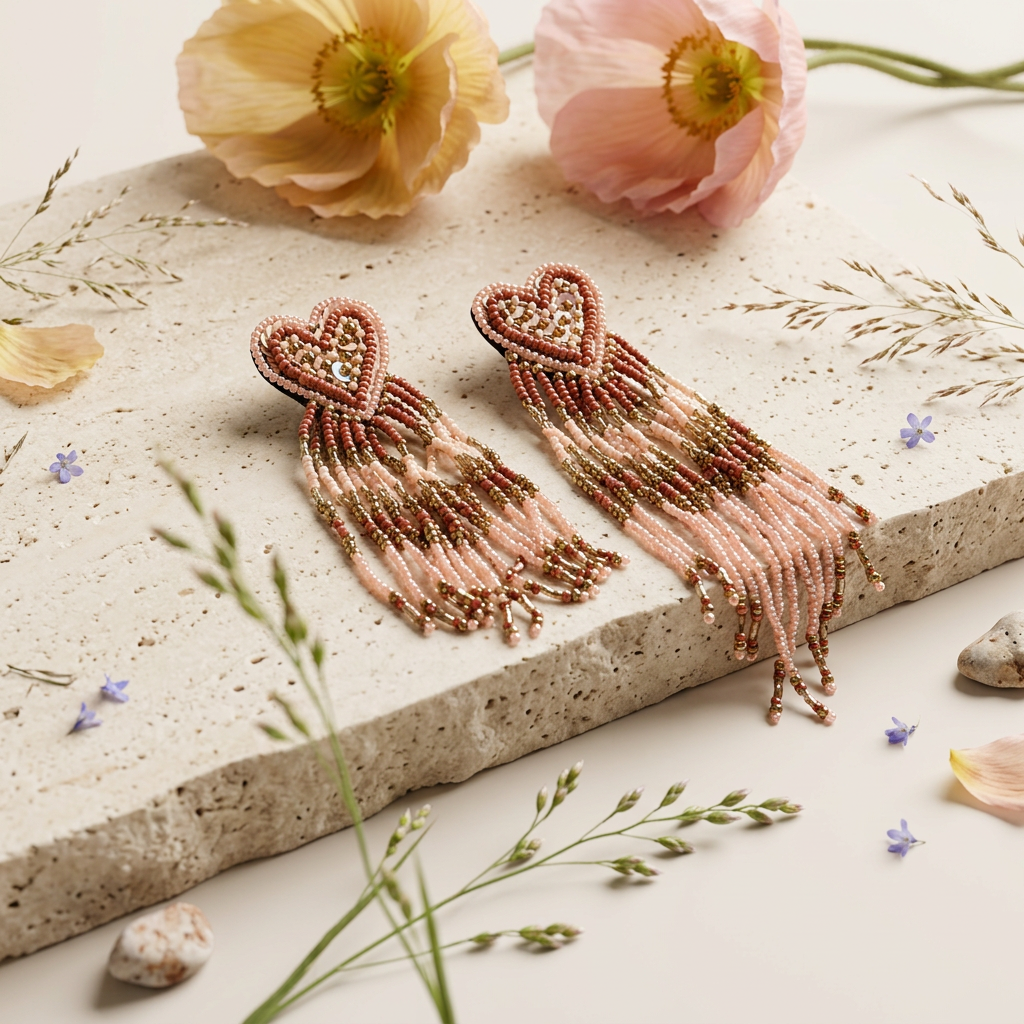 Saelia Golden Heart Tassel Drop Earrings