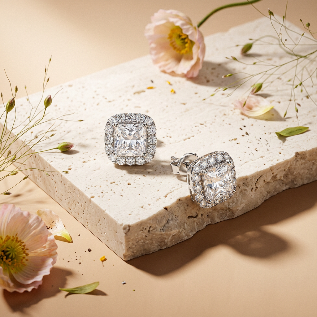 Jaelina Silver Halo Stud Earrings