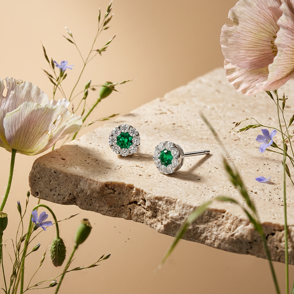Zealia Silver Halo Stud Earrings