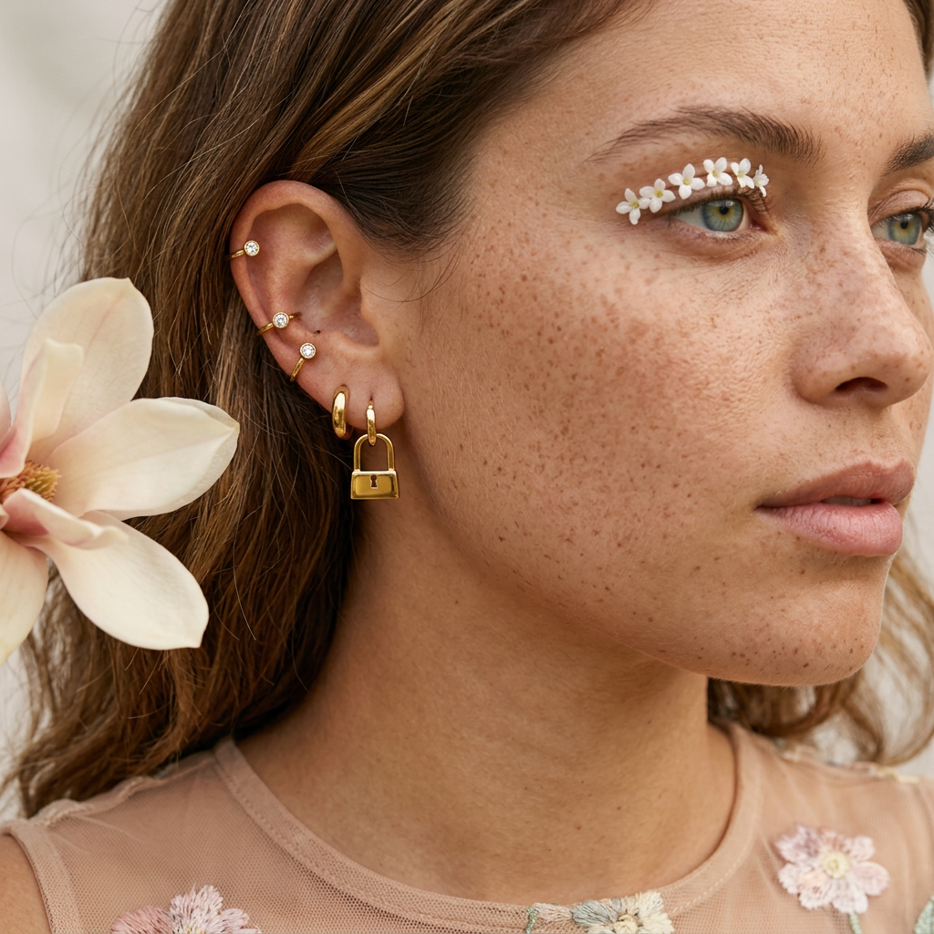 Raevia Golden Padlock Huggie Earrings