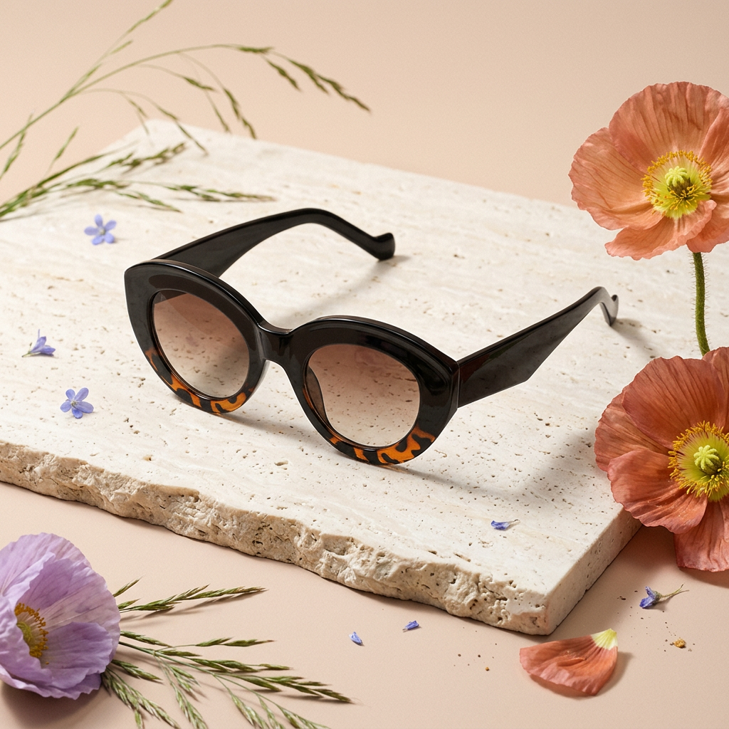 Leavia Tortoise Round Cat-Eye Sunglasses