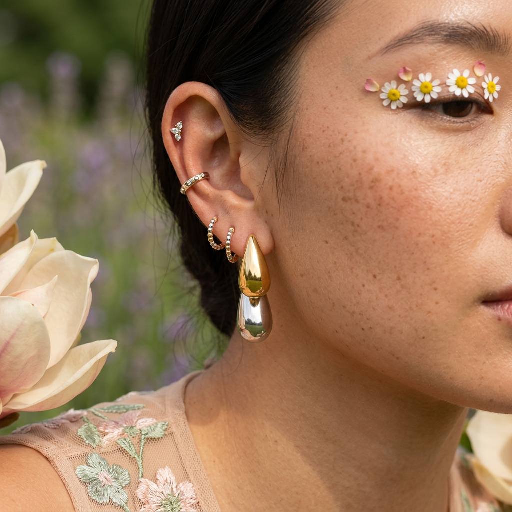 Laenia Mixed Metal Teardrop Stud Earrings