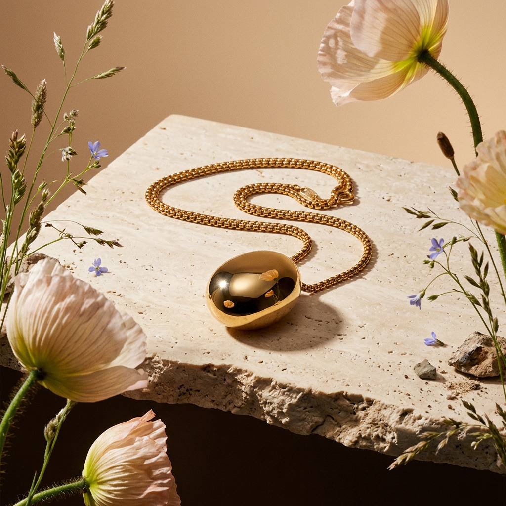 Liovia Golden Oval Pendant Necklace