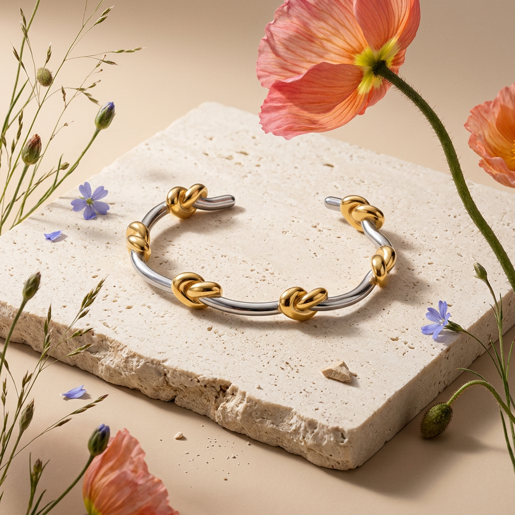 Thealia Two-Tone Knot Cuff Bracelet