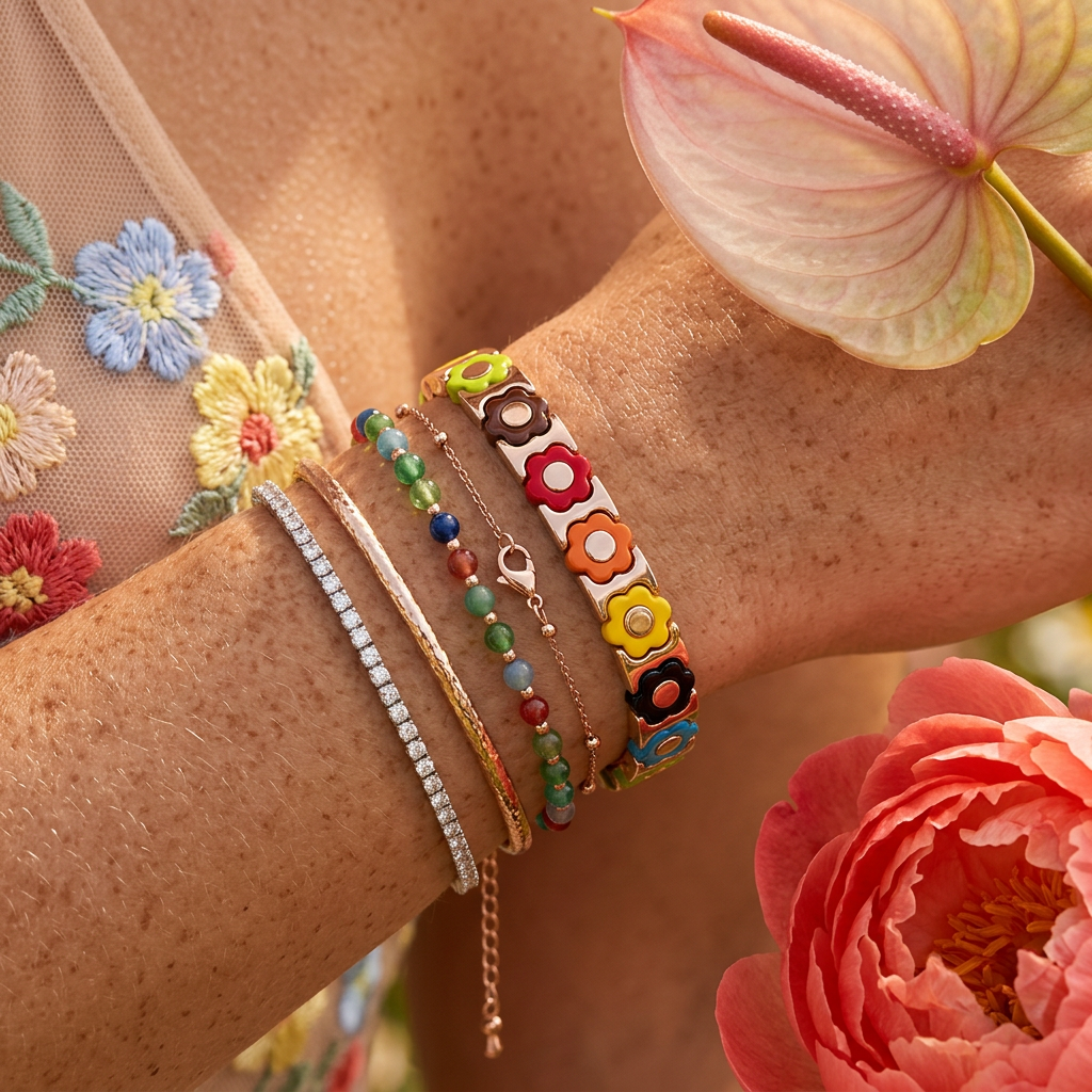 Ziolia Rose Gold Flower Link Bracelet