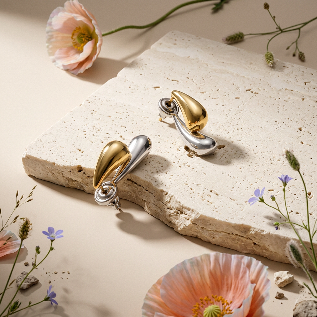 Liovia Two-Tone Drop Stud Earrings