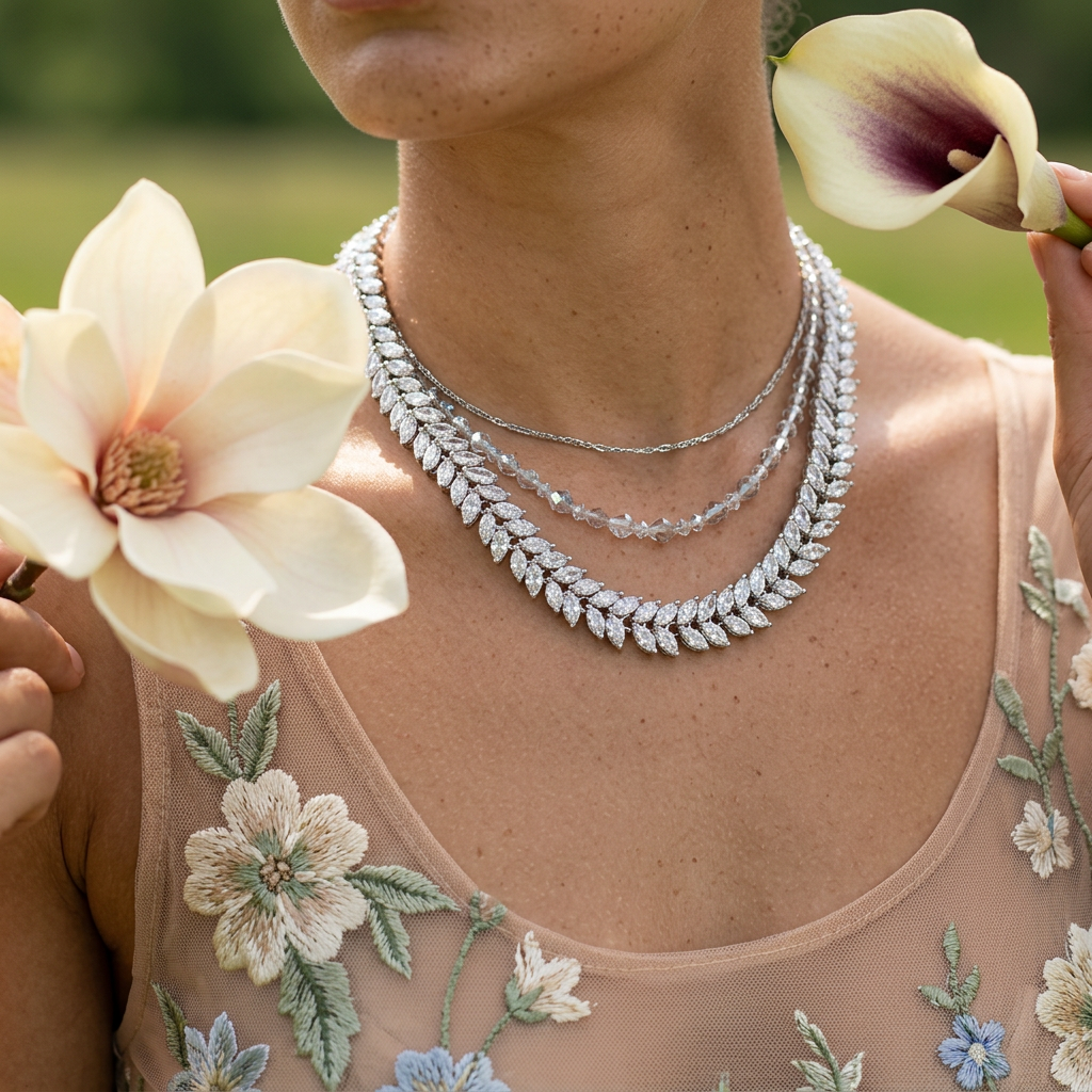 Raelia Silver Cluster Tennis Necklace